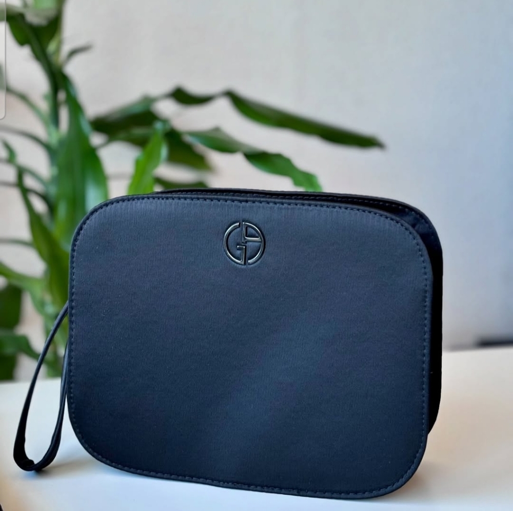 Giorgio Armani Black Cosmetic Bag With Gold Logo Strap